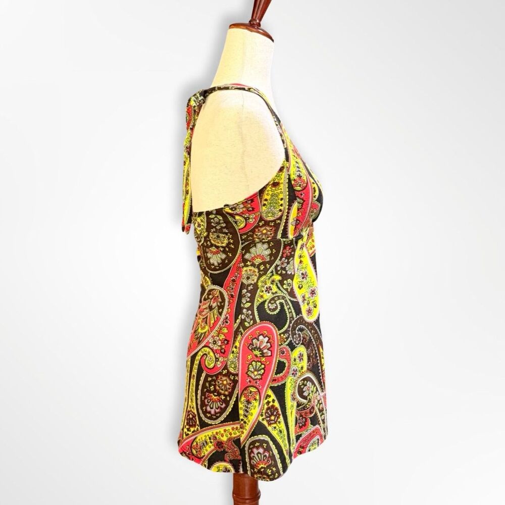 VTG Y2K Max Rave, Black Paisley Babydoll Tie Halter, XS Boho Chic Tuscan Mom - Picture 5 of 6